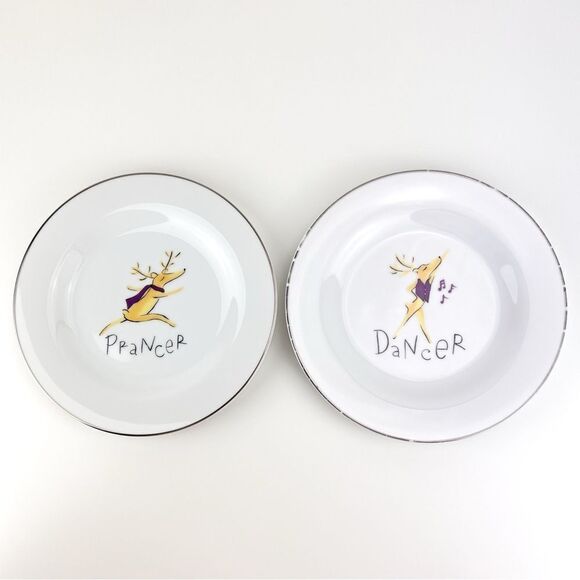 Pottery Barn Christmas Santa's Reindeer Porcelain Salad Plate - Dancer, Prancer - Picture 1 of 6
